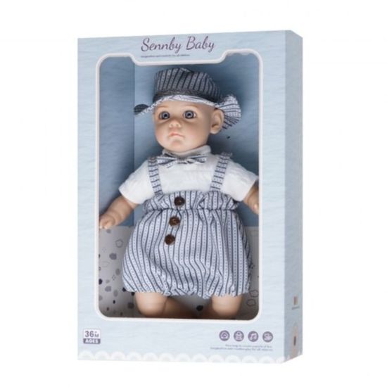 Кукла мальчик малыш с мягким телом и 6 звуками SENNBY BABY ER332E, синяя одежда, ZJA329549, 35см, изображение 2