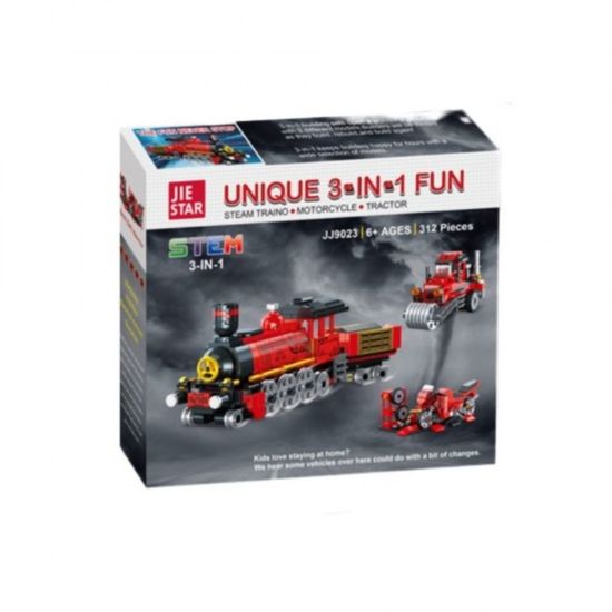 Set de constructie 3in1 Tren rosu JIE STAR JJ9023, ZJA351336, 305 elemente, 4 image