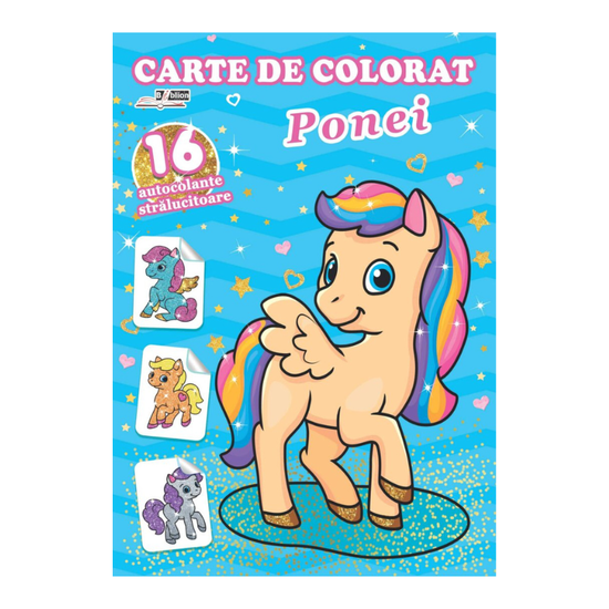 Carte de colorat BIBLION, Ponei, 16 autocolante stralucitoare
