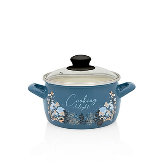 Кастрюля эмалированная METALAC Blue, стеклянная крышка, 16 cм, 2.2 л, изображение 2