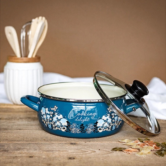 Кастрюля эмалированная METALAC Blue, стеклянная крышка, 16 cм, 1.5 л, изображение 3