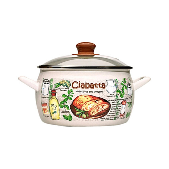 Кастрюля эмалированная METALAC Ciabatta, стеклянная крышка, 22 cм, 5.7 л, изображение 2