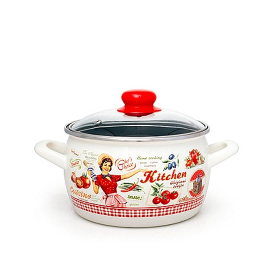 Кастрюля эмалированная METALAC Kitchen, стеклянная крышка, 16 cм, 2.2 л, изображение 2