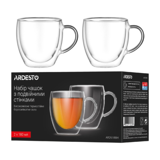 Set pahare ARDESTO, cu pereti dubli, din sticla borosilicata, 180 ml, 2 buc, 4 image