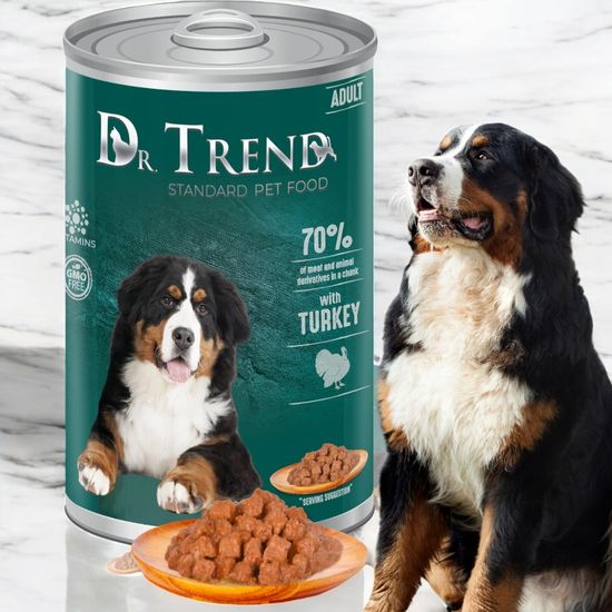 Hrana umeda DR.TREND, pentru caini adulti, cu curcan in sos, 1250 g