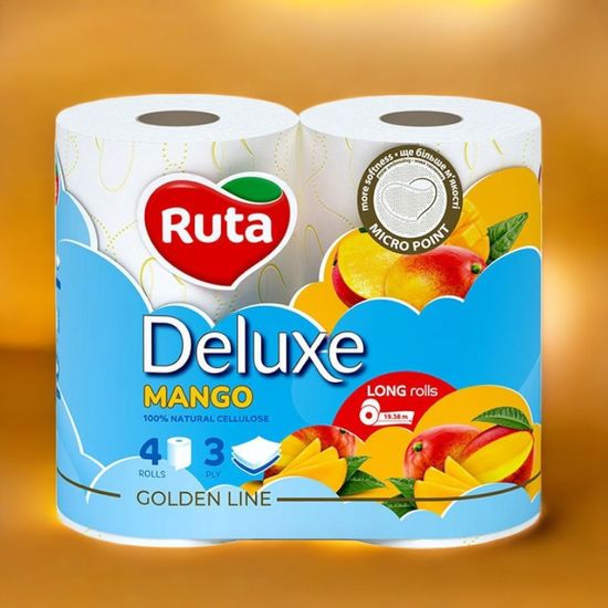 Туалетная бумага RUTA Pure White Deluxe  Mango, 3 слоя, 4 рулонов, белая