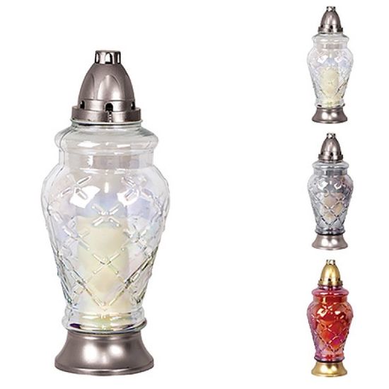 Candela din sticla, cu capac, sidef, 3culori, 55ore, 33cm, 2 image
