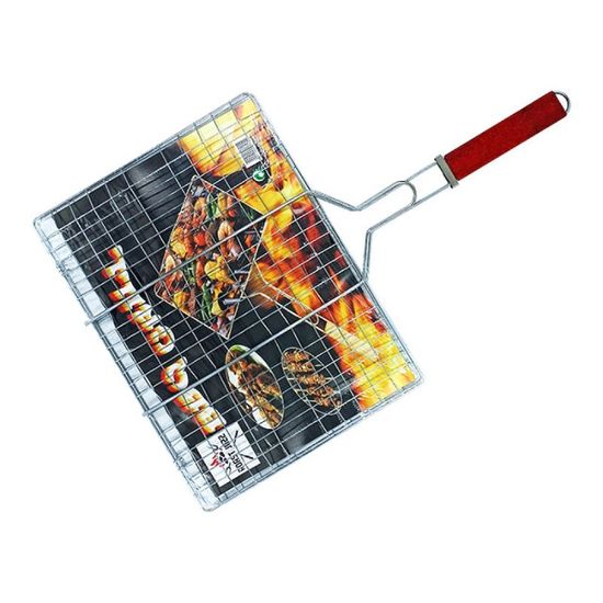 Plasa pentru gratar si grill BBQ, cu maner din lemn, 29x39 cm, 2 image