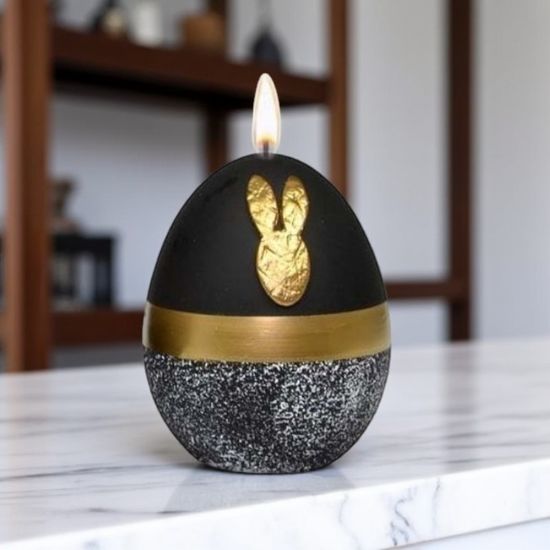 Lumanare decorativa LM00528, Bunny Metalic, Negru-Auriu, 14 cm