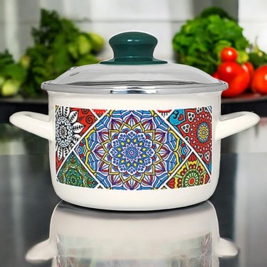 Кастрюля эмалированная METALAC Sultana, стеклянная крышка, низкая, 24 cм, 4.75 л