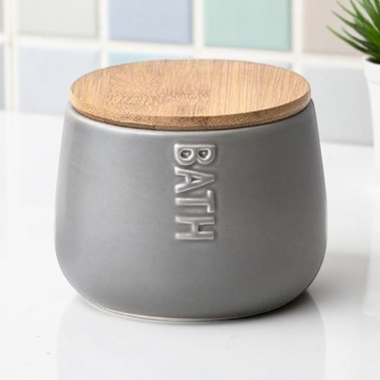 Баночка с крышкой Tendance Bath, крышка бамбук, керамика, серая