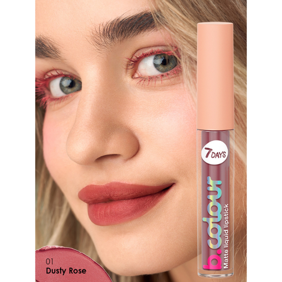 Ruj lichid 7DAYS B.COLOUR, mat, 01 Dusty Rose, 2,5 ml, 4 image