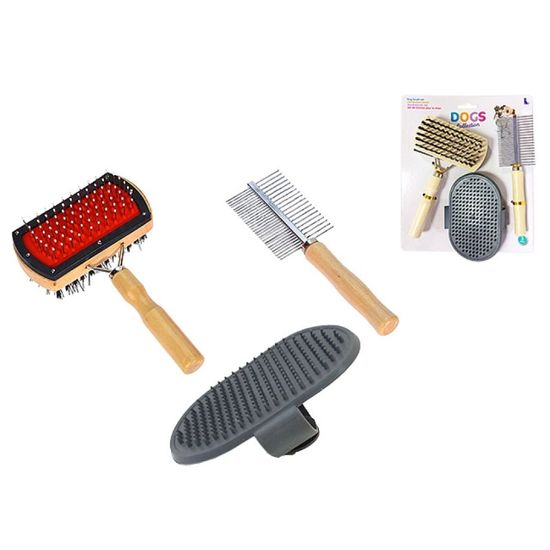 Set pentru ingrijirea animalelor 3unitati: pieptene, perie, manusa