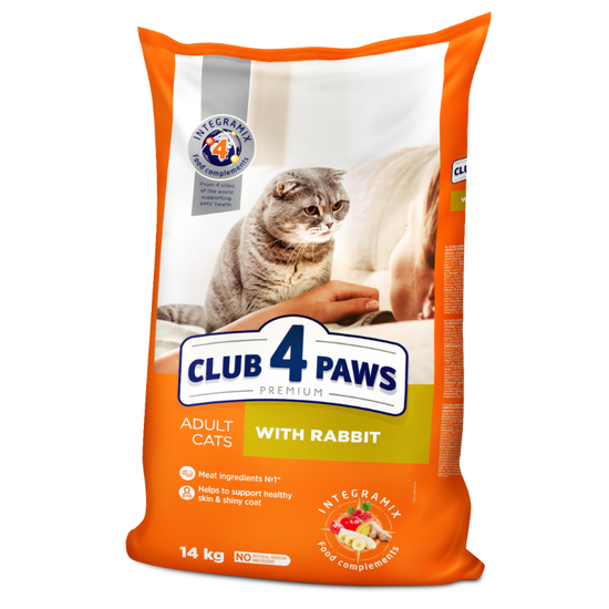 Сухой корм CLUB 4 PAWS Premium, для взрослых кошек, кролик, 14 кг