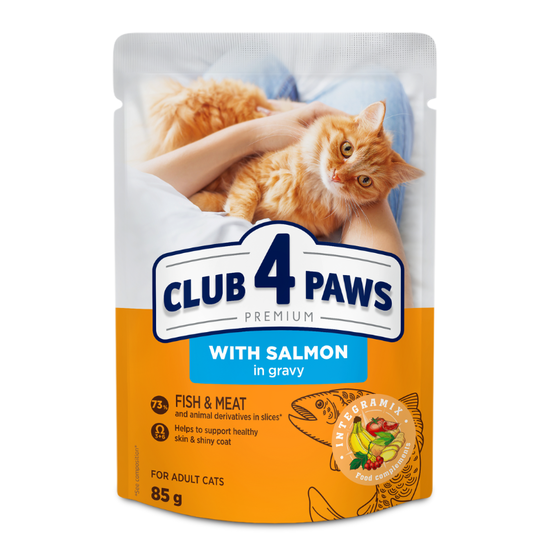 Влажный корм CLUB 4 PAWS Premium, для взрослых кошек, лосось в соусе, 85 г, изображение 2