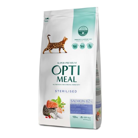 Hrana uscata OPTIMEAL Super Premium, pentru pisici sterilizate, somon, 10 kg