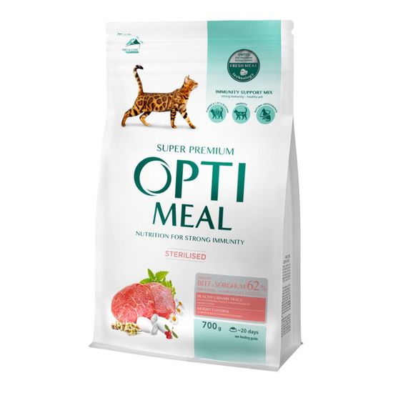 Корм OPTIMEAL Super Premium, для стерилизованных кошек и кастрированных котов, сухой, говядина и сорго, 700 г, изображение 2