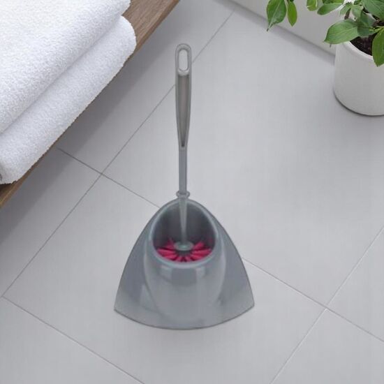 Perie WC cu suport Bathroom, tip colt, 39 cm, peri colorate, plastic