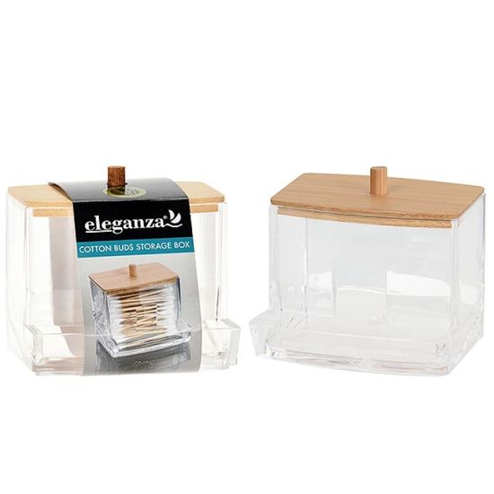 Organizator pentru betisoare de urechi ELEGANZA, capac din bambus, 8x8x8 cm