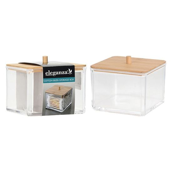 Organizator pentru betisoare de urechi ELEGANZA, capac din bambus, 9x9x8 cm