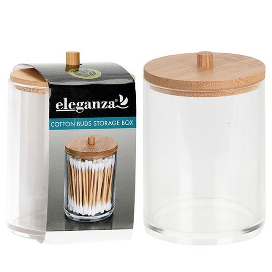 Organizator pentru betisoare de urechi ELEGANZA, capac din bambus, D7cm, H10cm