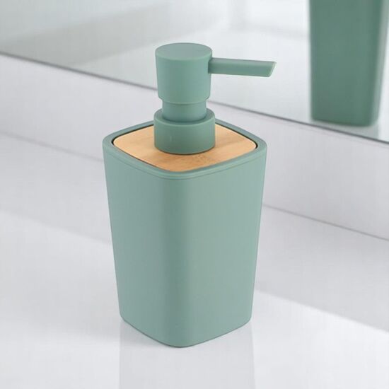 Dozator pentru sapun TENDANCE Rubber, capac bambus, verde, plastic
