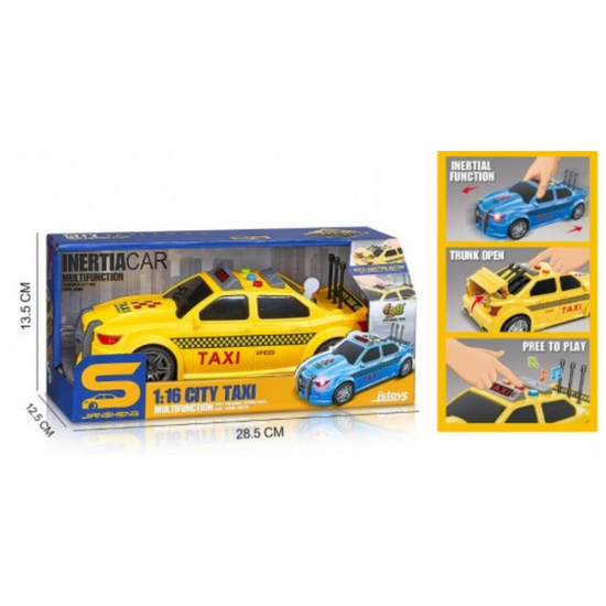 Такси JSTOYS, с инерцией, звуками и светом, и открывающимся багажником, 1:16, изображение 4