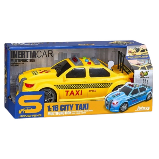 Такси JSTOYS, с инерцией, звуками и светом, и открывающимся багажником, 1:16, изображение 2