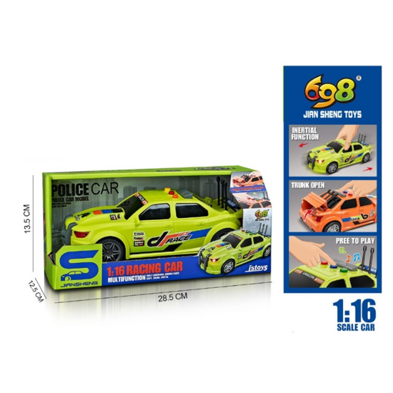 Игрушечная гоночная машинка JSTOYS, с инерцией, открывающимся багажником, звуками и светом, 1:16, изображение 4