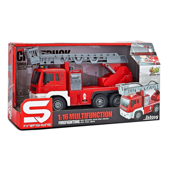 Пожарная машина JSTOYS, с водяным шлангом, инерцией, светом и звуком, 1:16, изображение 2