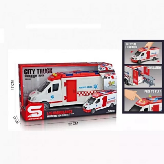 Скорая помощь JSTOYS, с инерцией, открывающимися дверями, звуками и светом, 1:16, изображение 4