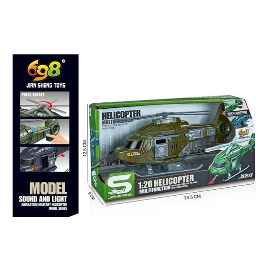 Военный вертолет JSTOYS, с инерцией, звуками и светом, 1:20, изображение 4