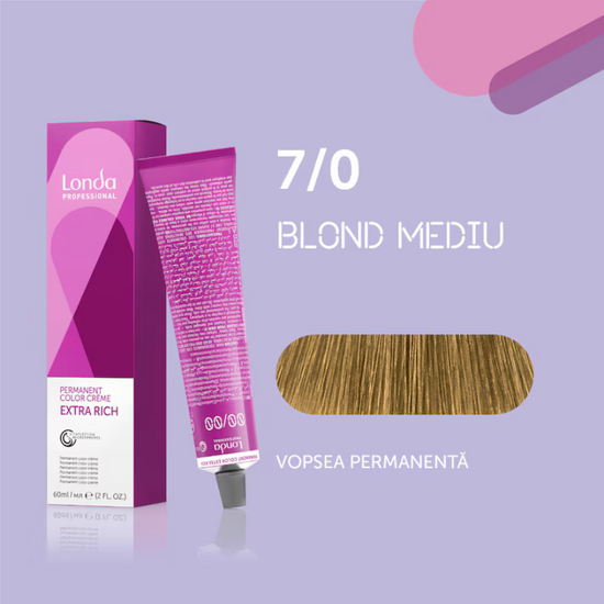 Vopsea-crema de par profesionala LONDA PROFESSIONAL Londacolor Permanent, permanenta, nuanta 7/0 blond mediu, 60 ml