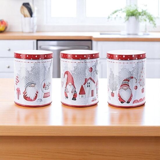 Set cutii de Craciun Pitic, metalice, D10cm x H14cm, 3buc