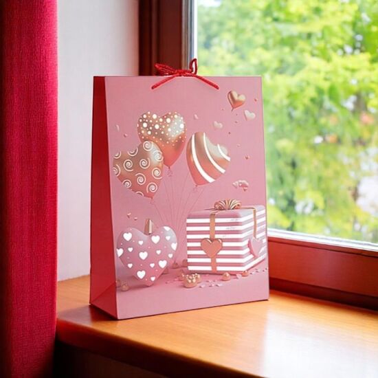 Punga pentru cadou Sf.Valentine Inimi si cadou, 26x10xH32сm