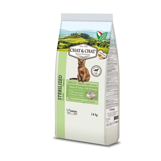 Сухой корм CHAT&CHAT Expert Adult, Sterilized, With white meat poultry, для кошек, 14кг
