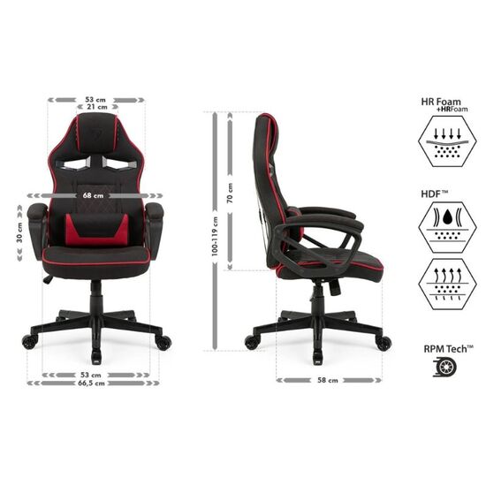 Scaun gaming SENSE7 Knight Fabric Black and Red, 3 image