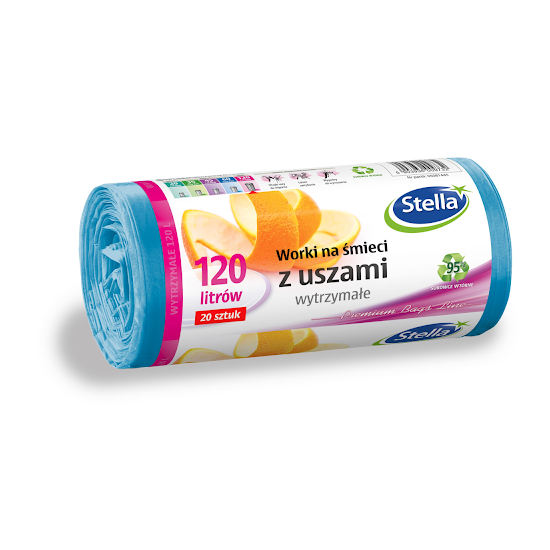 Saci de gunoi STELLA cu urechi, albastre, 20 buc/120 l