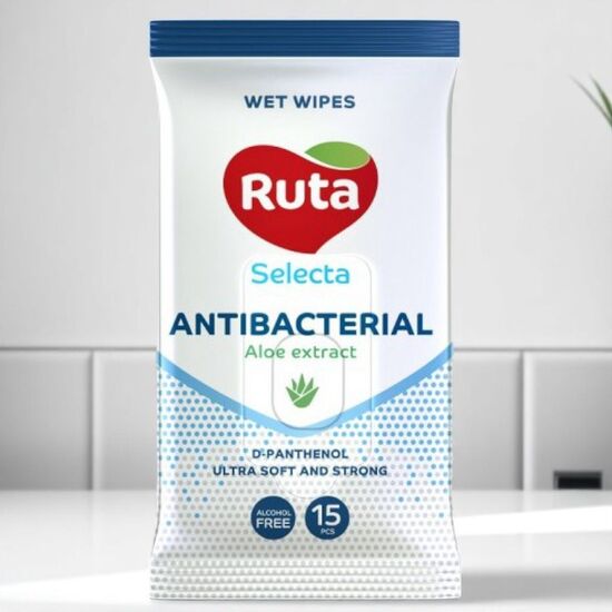 Влажные салфетки карманные RUTA Selecta Антибактериальные с Алоэ, 15 шт