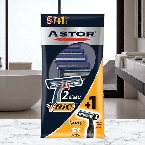 Бритвенный станок BIC c 2 лезвиями Astor Twin, 5+1 шт