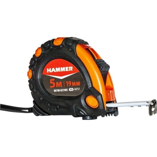 Ruletă HAMMER, carcasă cauciucată cu 3 sisteme de blocare, 5m x 19mm