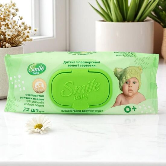 Servetele umede pentru copii SMILE BABY Musetel si Aloe, 72 buc