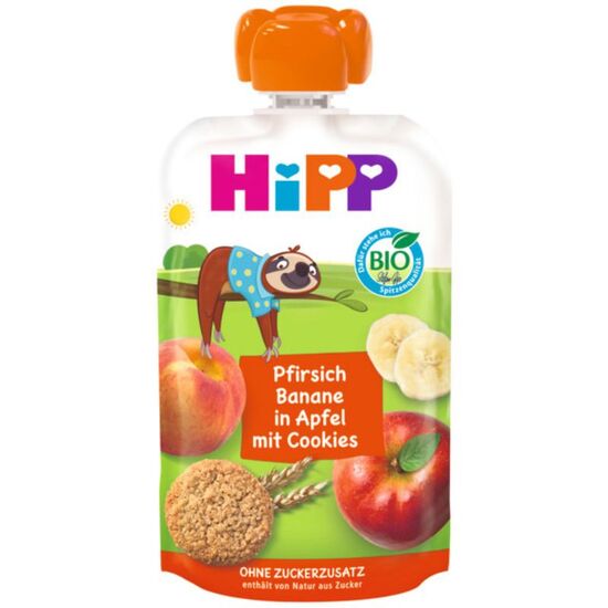 Пюре HIPP Фрукты и злаки, яблоки, персики, бананы с печеньем, с 1 года, 100 г