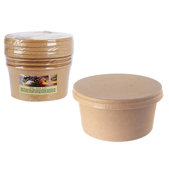 Set de boluri de hârtie pentru salată, cu capac, 1L, 5 bucăți, 2 image