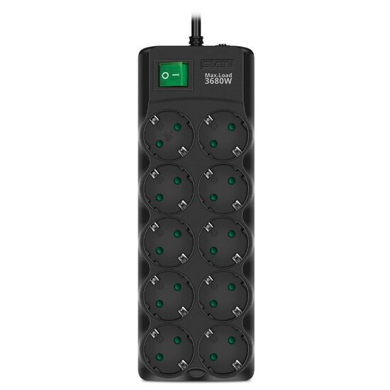 Surge protector SVEN SF-10E-16, negru, 2 image