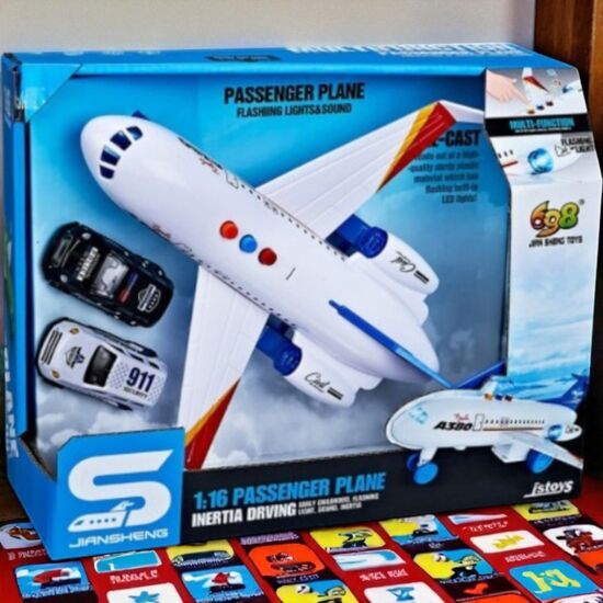 Самолет JSTOYS, с трением, звуками и огнями, 1:16