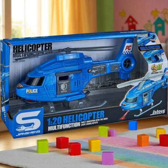 Elicopter politie JSTOYS, albastru, cu sunete si lumini, 1:20