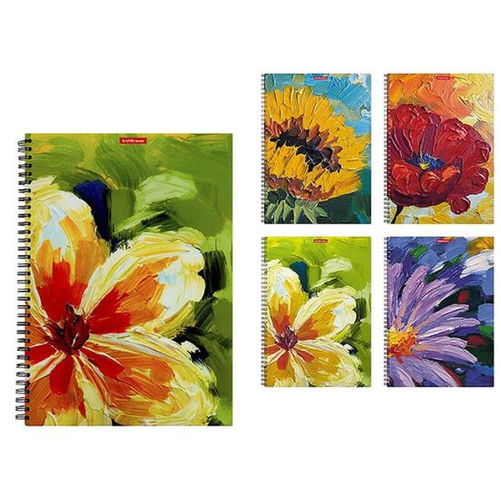Carnet de notite ERICHKRAUSE Flowers A4 pe spirala, 80 foi, in patrat
