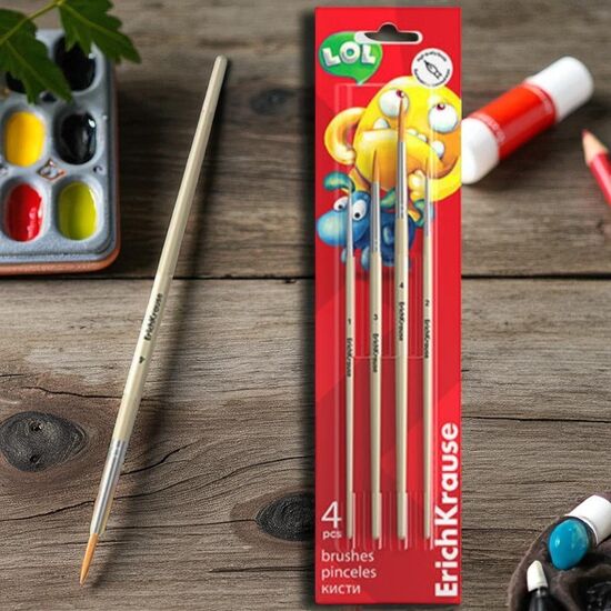 Set pensule pentru desen ERICHKRAUSE Jolly Friends, 4 buc, sintetice