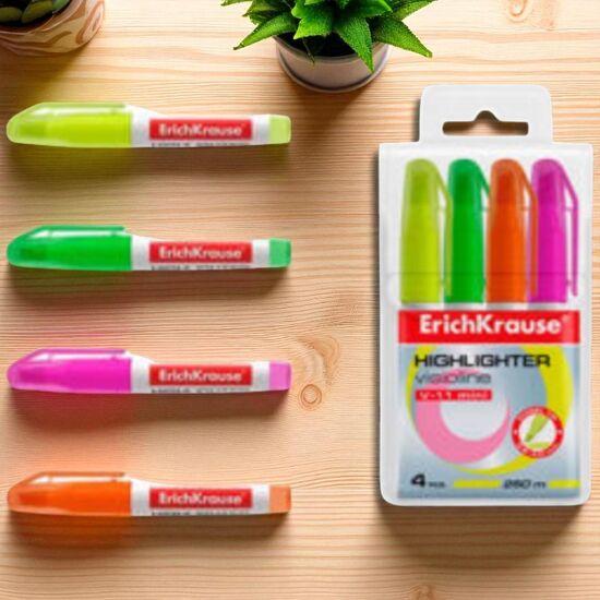 Set textmarkere ERICHKRAUSE Visioline V-11 Mini Neon, 4 buc
